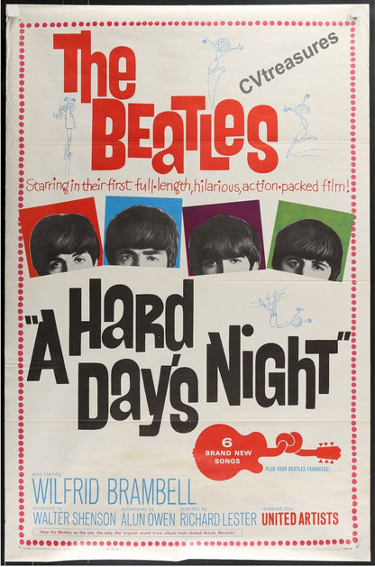 Original Vintage Movie Poster One Sheet A Hard Day's Night BEATLES 1964