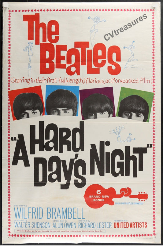 Original Vintage Movie Poster One Sheet A Hard Day's Night BEATLES 1964