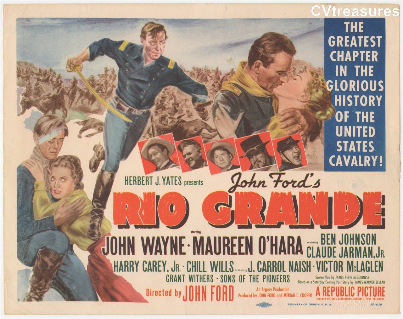 Original Vintage Movie Poster RARE Title Card RIO GRANDE John Wayne 1950