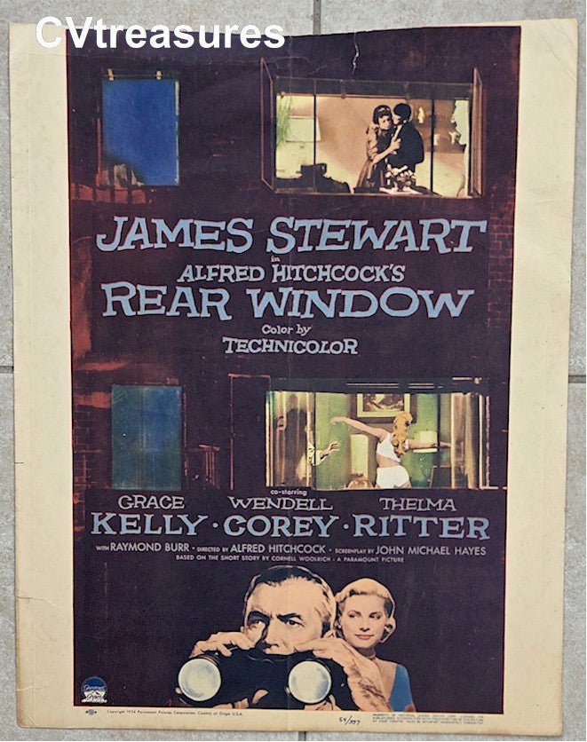 Original Vintage Movie Poster Window Card REAR WINDOW Alfred Hitchcock James Stewart Grace Kelly