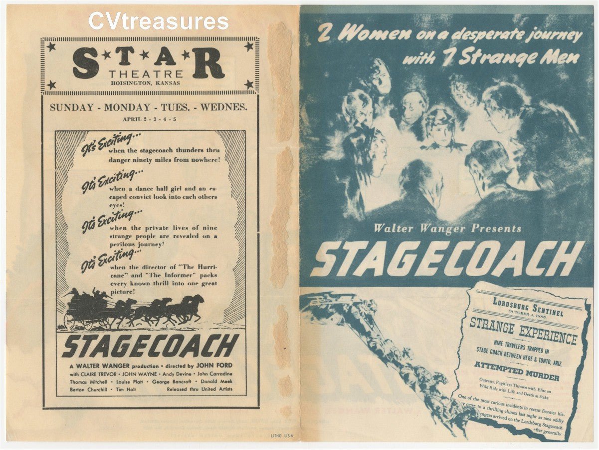 Original Vintage Movie Theater Herald STAGECOACH John Wayne, 1939