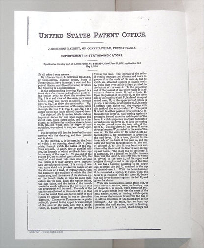 Patent Office Patent Model Railroad Train Station Indicator 1876