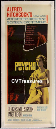PSYCHO Alfred Hitchcock Movie Poster Original Vintage Insert Guaranteed Authentic 24x