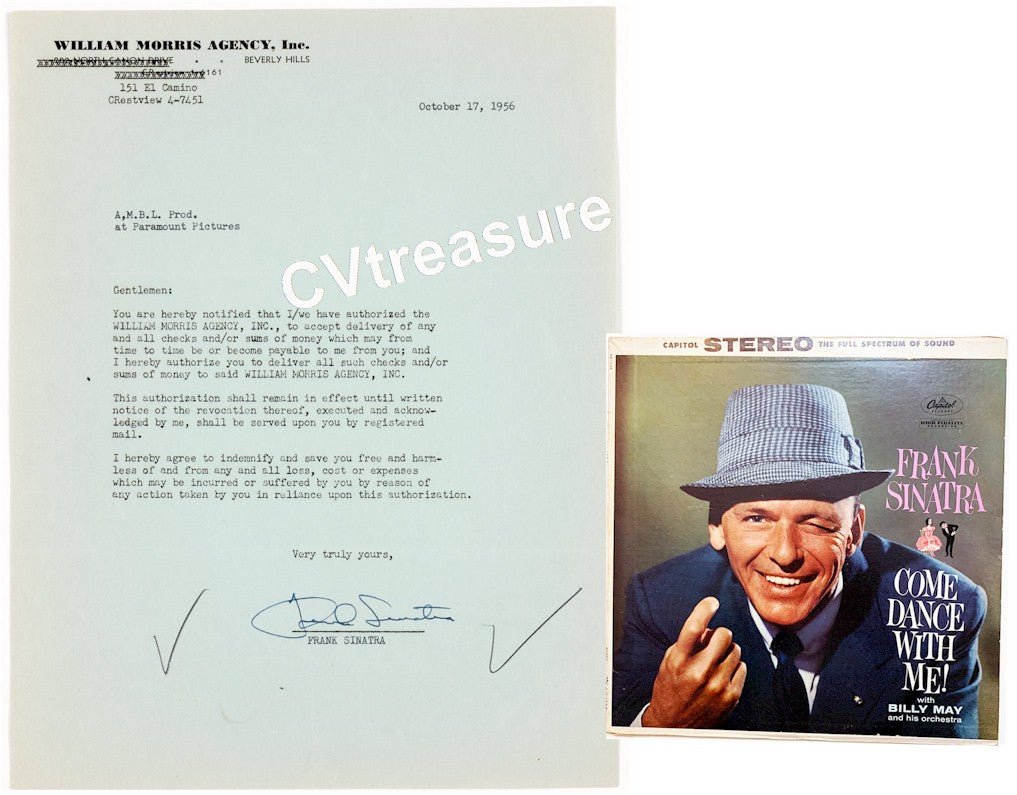 Rare Historical Autograph FRANK SINATRA SIgned Autographed William Morris Agency Contract 1956