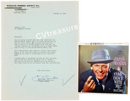 Rare Historical Autograph FRANK SINATRA SIgned Autographed William Morris Agency Contract 1956