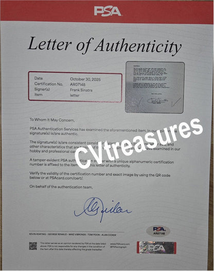 Rare Historical Autograph FRANK SINATRA Signed Autographed William Morris Agency Contract PSA Beckett 1956