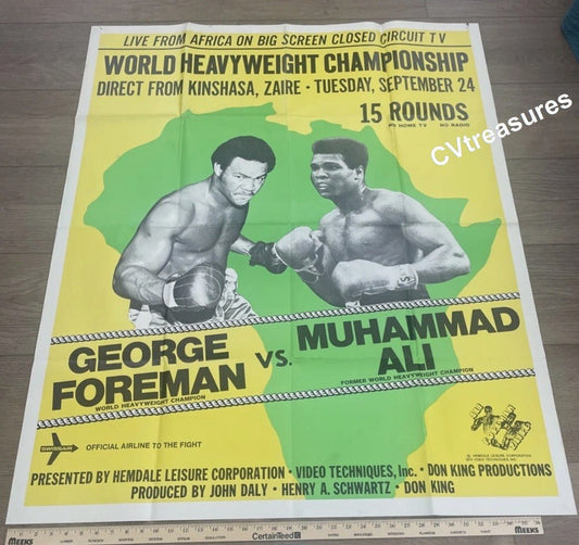 Rumble in the Jungle Muhammad Ali George Foreman RARE LARGE Original Boxing Poster Vintage Sports Memorabilia