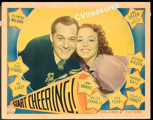 START CHEERING - THREE STOOGES Rare Original Authentic Vintage Lobby Card movie theater poster 1937 2