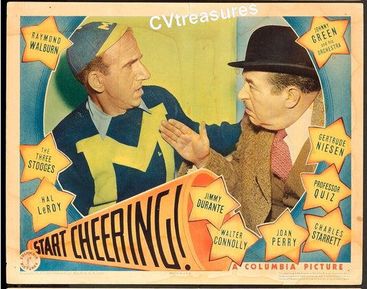 START CHEERING - THREE STOOGES Rare Original Authentic Vintage Lobby Card movie theater poster 1937 3
