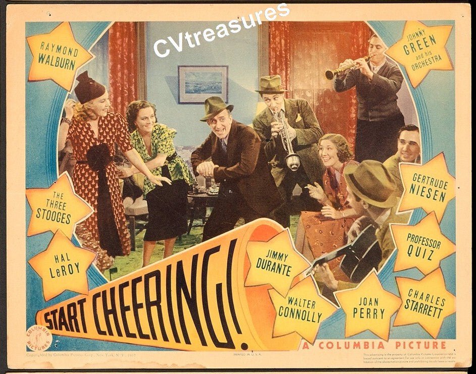 START CHEERING - THREE STOOGES Rare Original Authentic Vintage Lobby Card movie theater poster 1937 4
