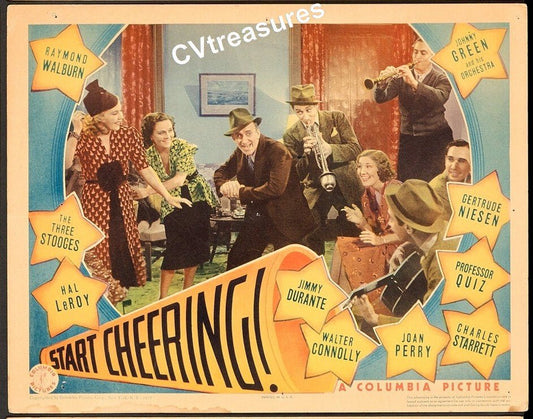 START CHEERING - THREE STOOGES Rare Original Authentic Vintage Lobby Card movie theater poster 1937 4