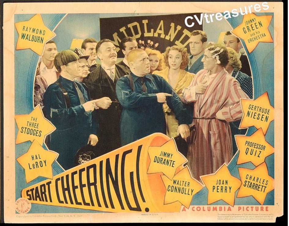 START CHEERING - THREE STOOGES Rare Original Authentic Vintage Lobby Card movie theater poster 1937