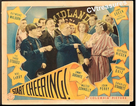START CHEERING - THREE STOOGES Rare Original Authentic Vintage Lobby Card movie theater poster 1937