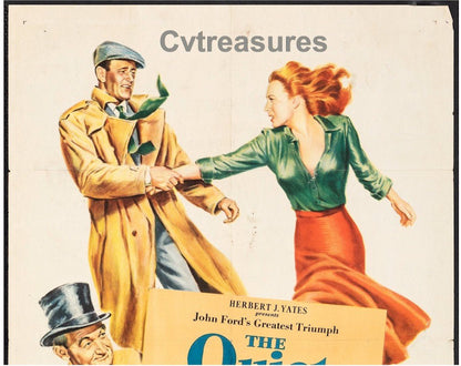 The Quiet Man Original Vintage One Sheet Movie Theater Poster John Wayne Maureen O'Hara Guaranteed Authentic