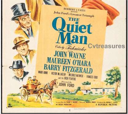 The Quiet Man Original Vintage One Sheet Movie Theater Poster John Wayne Maureen O'Hara Guaranteed Authentic