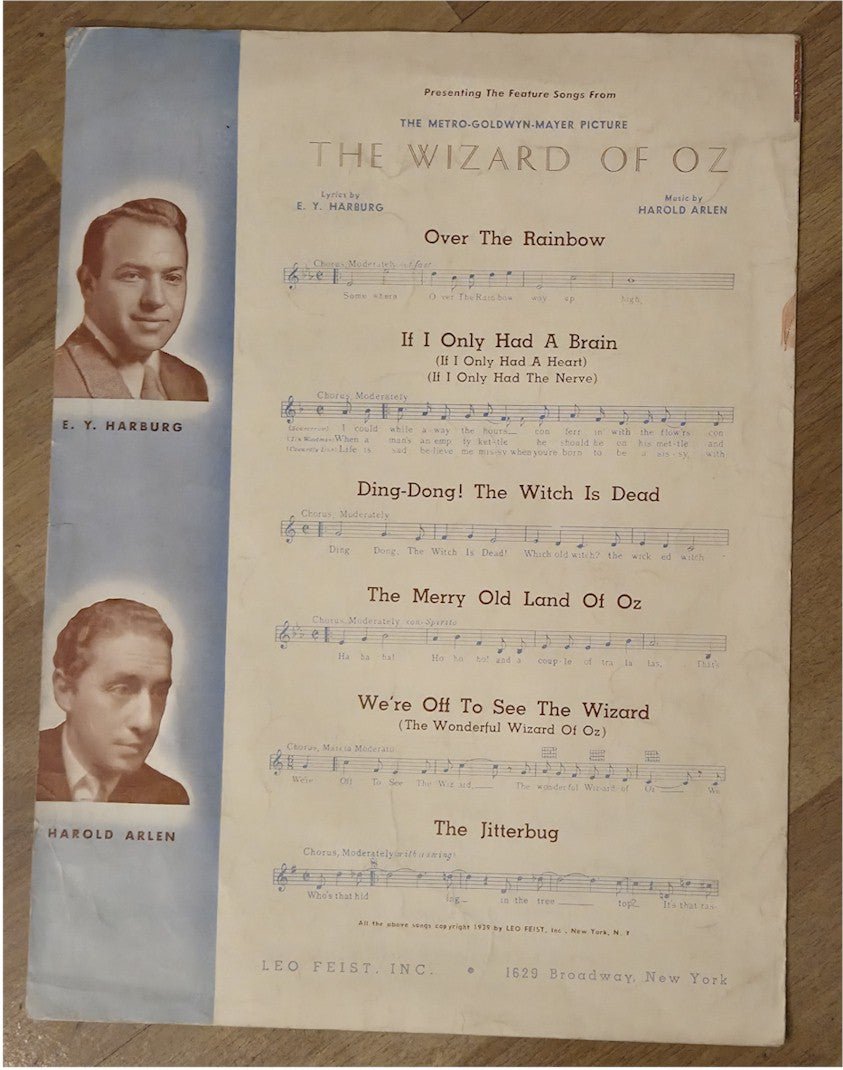The Wizard of Oz – Original Vintage Sheet Music with Illustrated Presentation Folder 1939