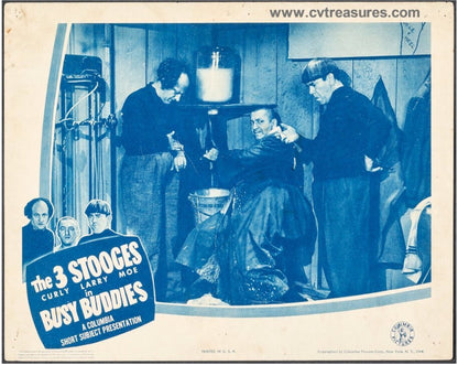 Three Stooges Busy Buddies Original Authentic Vintage Lobby Card movie theater poster 1944