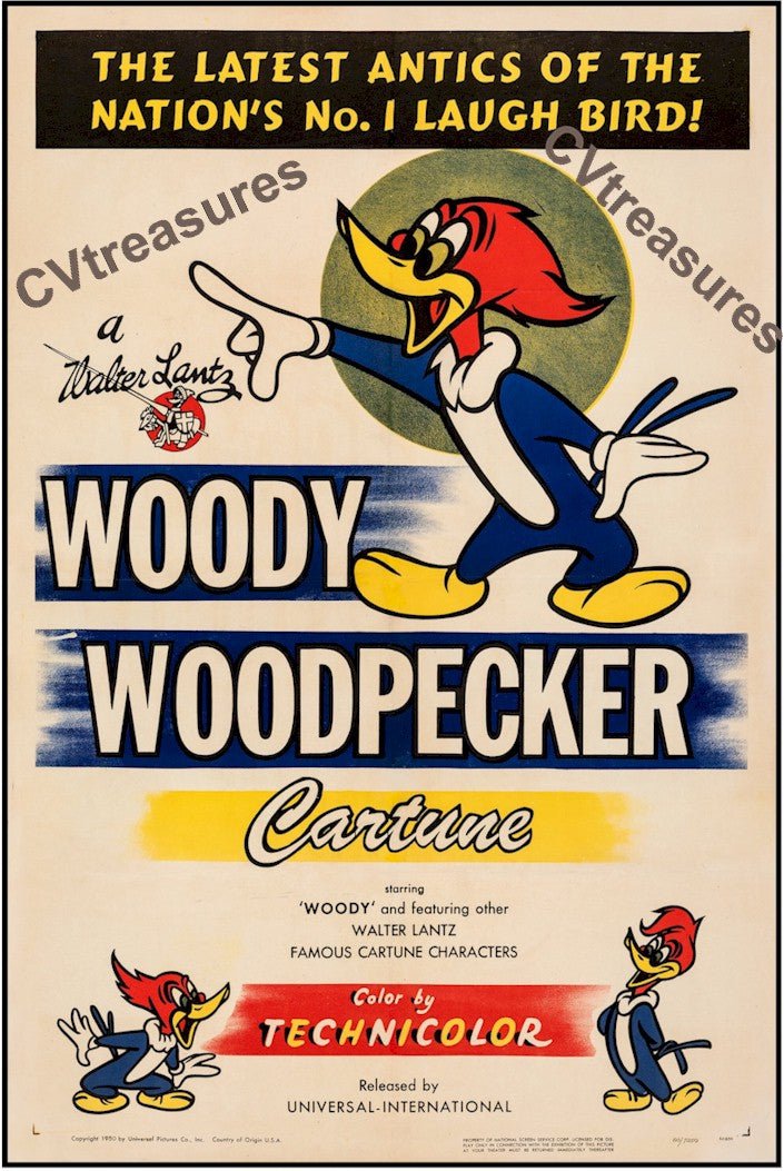 Vintage Animation Movie Poster One SHeet WOODY WOODPECKER 1950