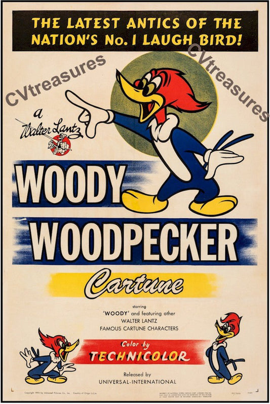 Vintage Animation Movie Poster One SHeet WOODY WOODPECKER 1950