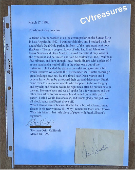 Vintage Authentic Autograph In Person FRANK SINATRA 1962