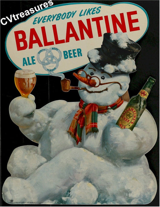 Vintage Beer Advertising Poster P. BALLANTINE & SONS BREWING CO. die - cut standee 1948 UNUSED! Snowman