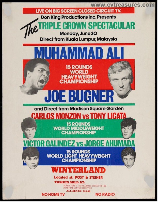 Vintage Boxing Poster Sports Memorabilia Muhammad Ali and Joe Bugner Fight 1975