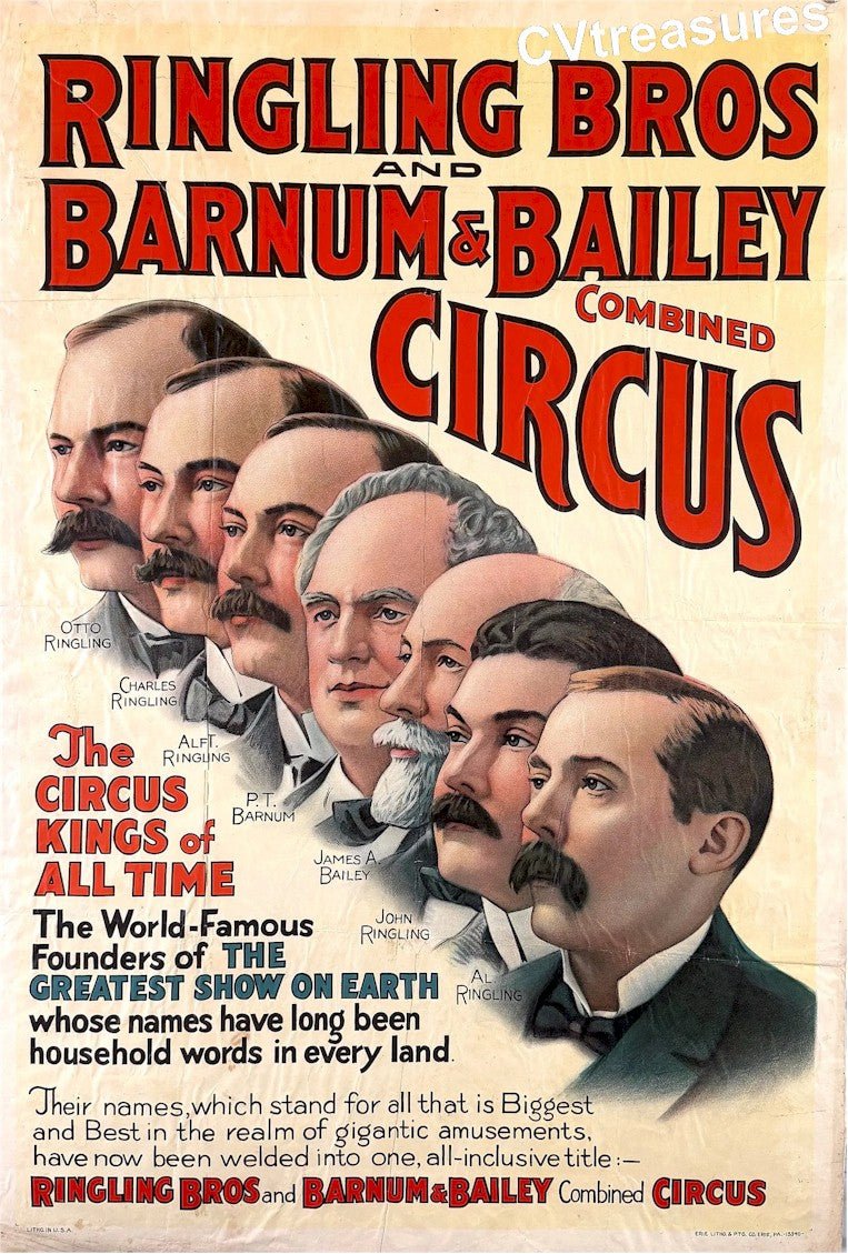 Vintage Circus Poster FOUNDERS ART Ringling Brothers Barnum Bailey 1937
