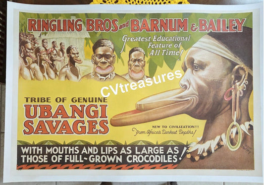 Vintage Circus Poster Ringling Brothers Barnum Bailey Human Oddities Ubangi Savages One Sheet w/Rare Date Tail Hap Hadley 1930 A++ Linen backed