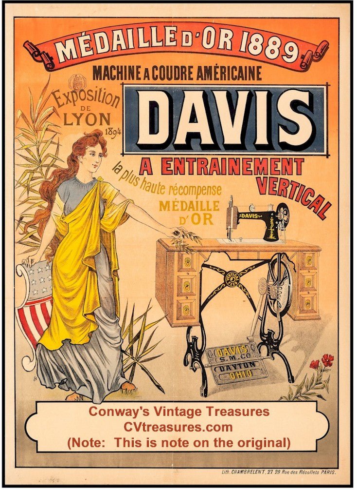 Vintage French Advertising Poster DAVIS SEWING MACHINES 1900 2