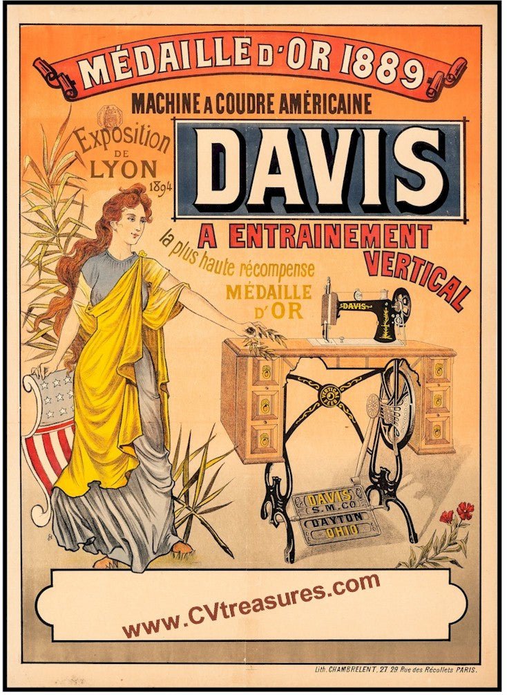 Vintage French Advertising Poster DAVIS SEWING MACHINES 1900