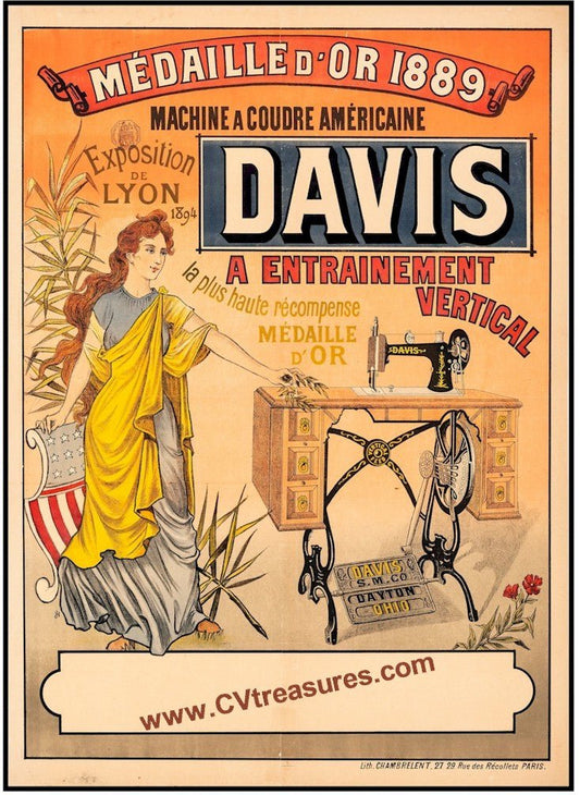 Vintage French Advertising Poster DAVIS SEWING MACHINES 1900