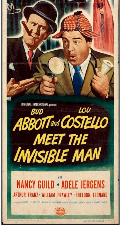Vintage Horror Comedy Classic Movie Poster Insert "Abbott and Costello MEET THE INVISIBLE MAN", 1951