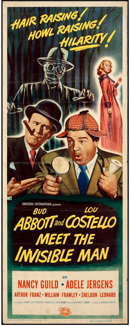 Vintage Horror Comedy Classic Movie Poster Insert "Abbott and Costello MEET THE INVISIBLE MAN", 1951
