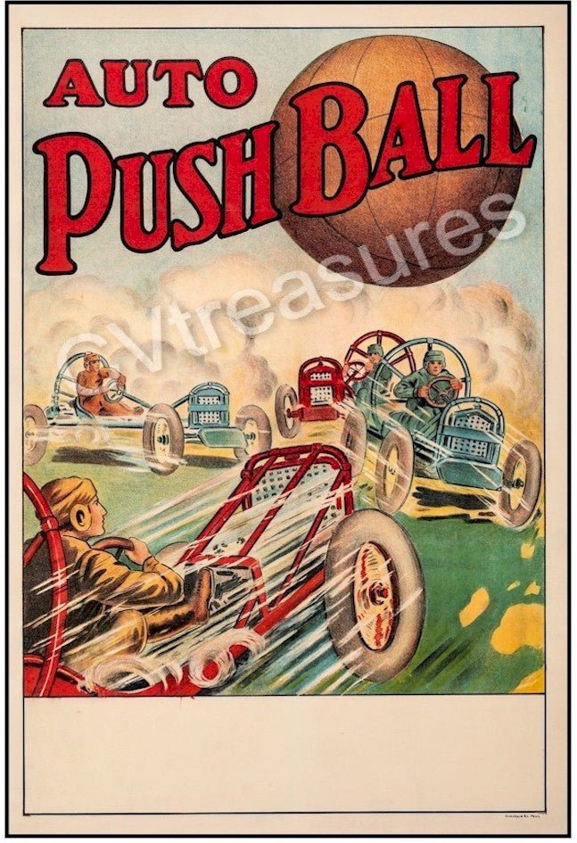 Vintage Sports Race Car Advertising Poster AUTO PUSHBALL 1910